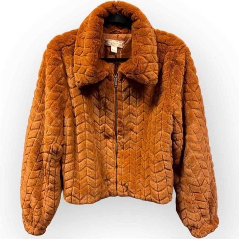 ⛱️🔥Bog Collective - Burnt Orange Faux Fur Full Zip Jacket - L